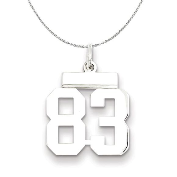 Silver, Athletic Collection Medium Polished Number 83 Necklace - 20 In